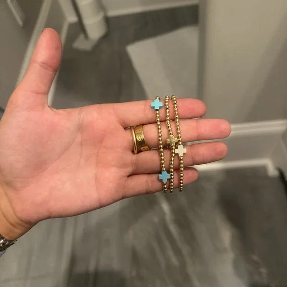 ENEWTON STACK! (amazing Christmas gift!) Gold and Blue Beaded Bracelet Set - Picture 3 of 5
